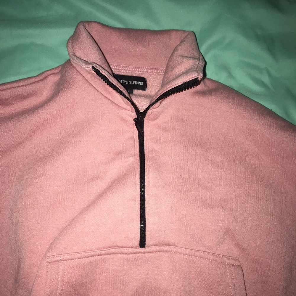 Prettylittlethings pink crop top zip up sweatshirt